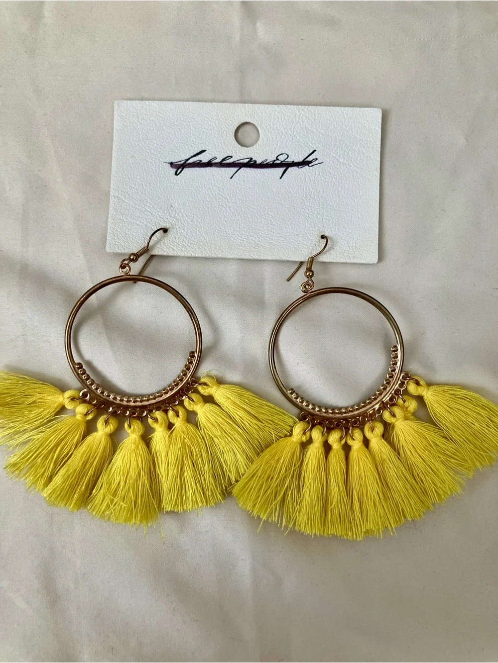 Free People Bright Yellow Tassel Hoop Earrings